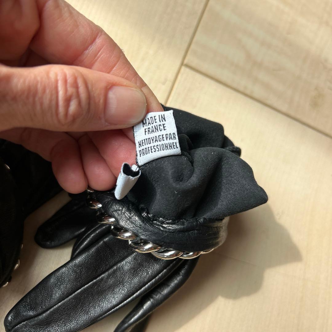 Causseレザー ブラック 手袋 チェーン付き