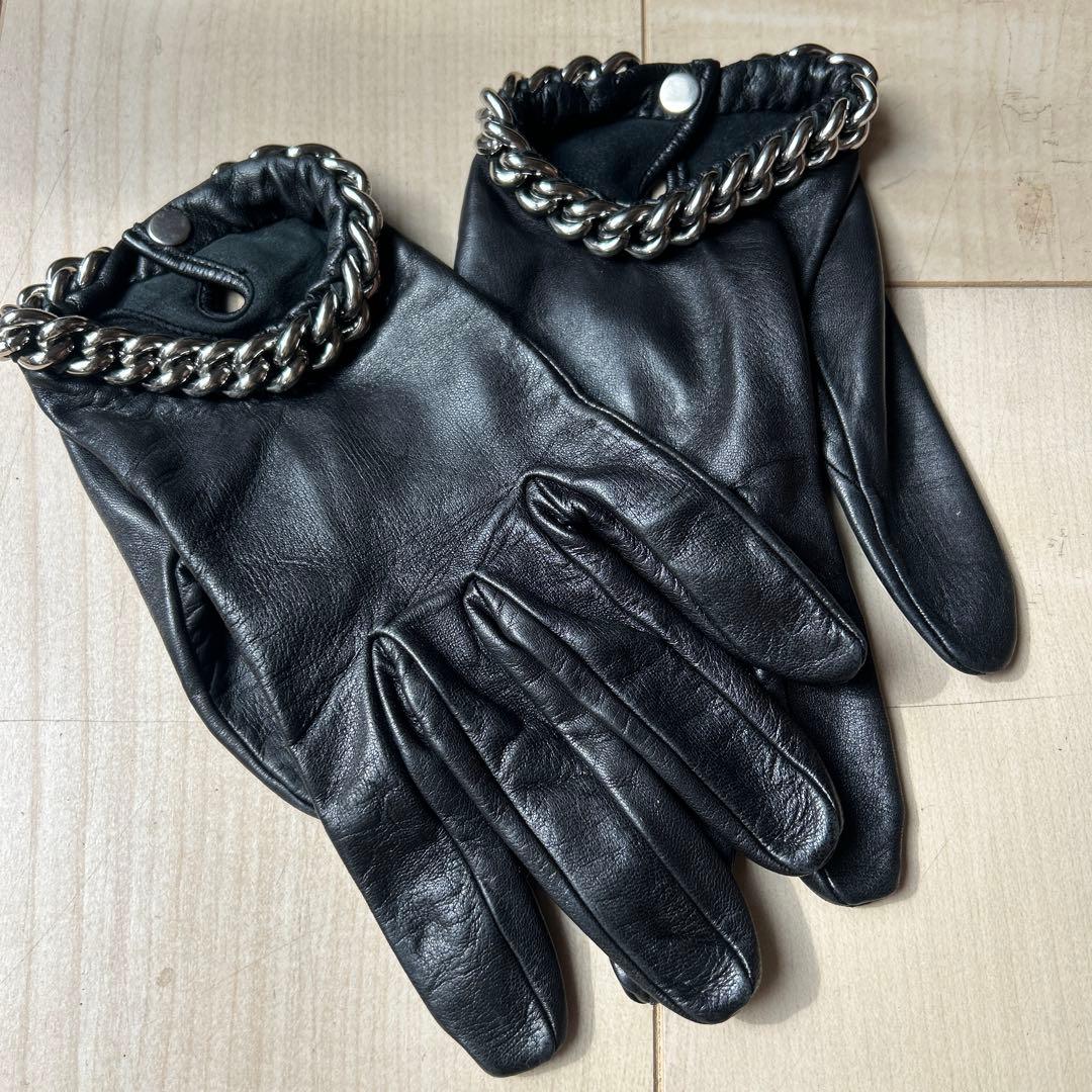 Causseレザー ブラック 手袋 チェーン付き
