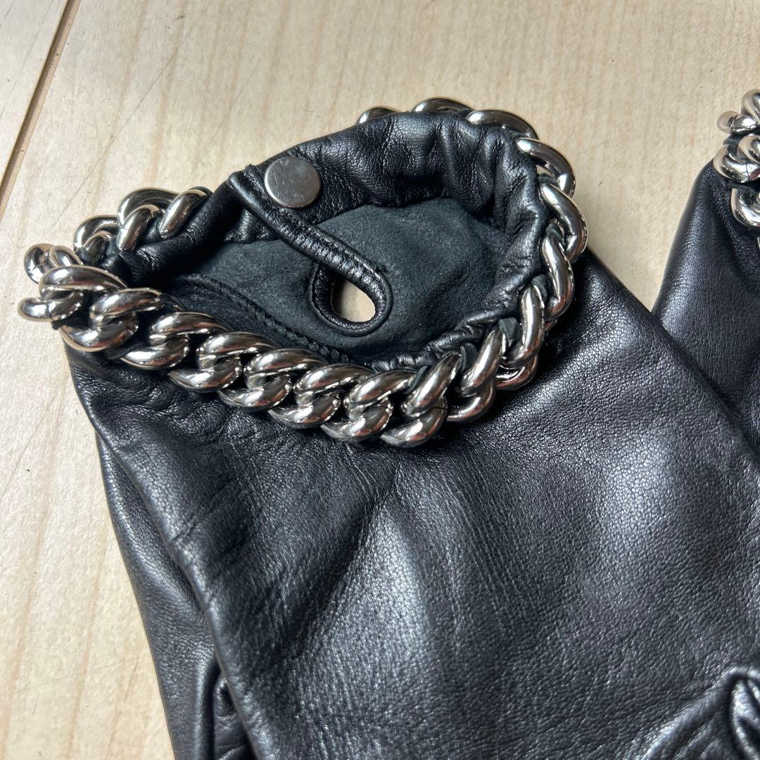 Causseレザー ブラック 手袋 チェーン付き