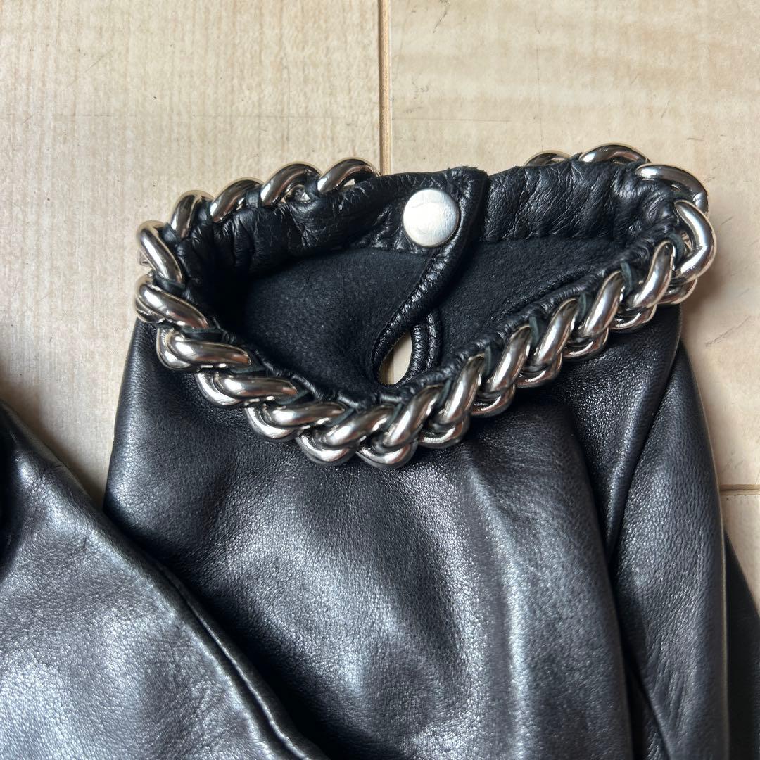 Causseレザー ブラック 手袋 チェーン付き