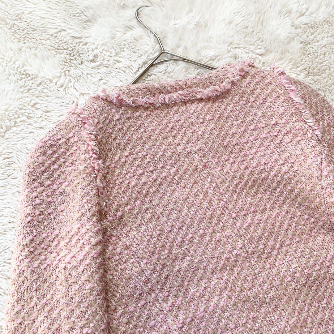 PINKO ピンコ　ツイード　ビジュー　ノーカラー　ジャケット　ピンク　M相当