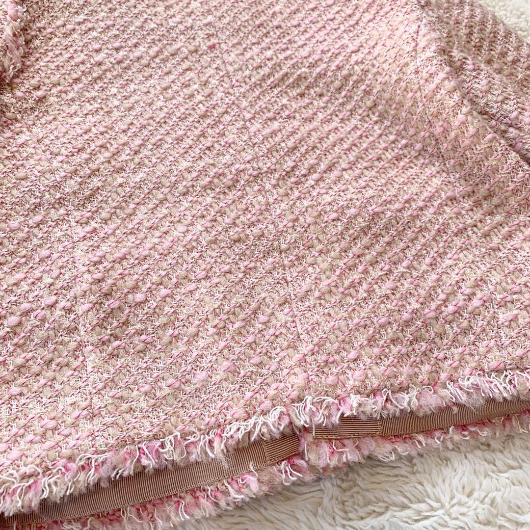 PINKO ピンコ　ツイード　ビジュー　ノーカラー　ジャケット　ピンク　M相当