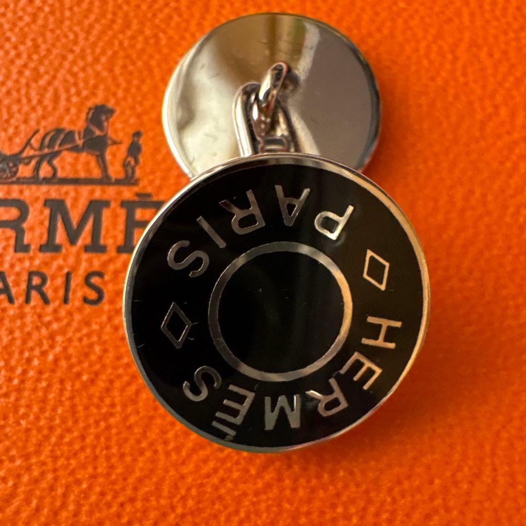 HERMES ブラック カフリンクス チェーン付き