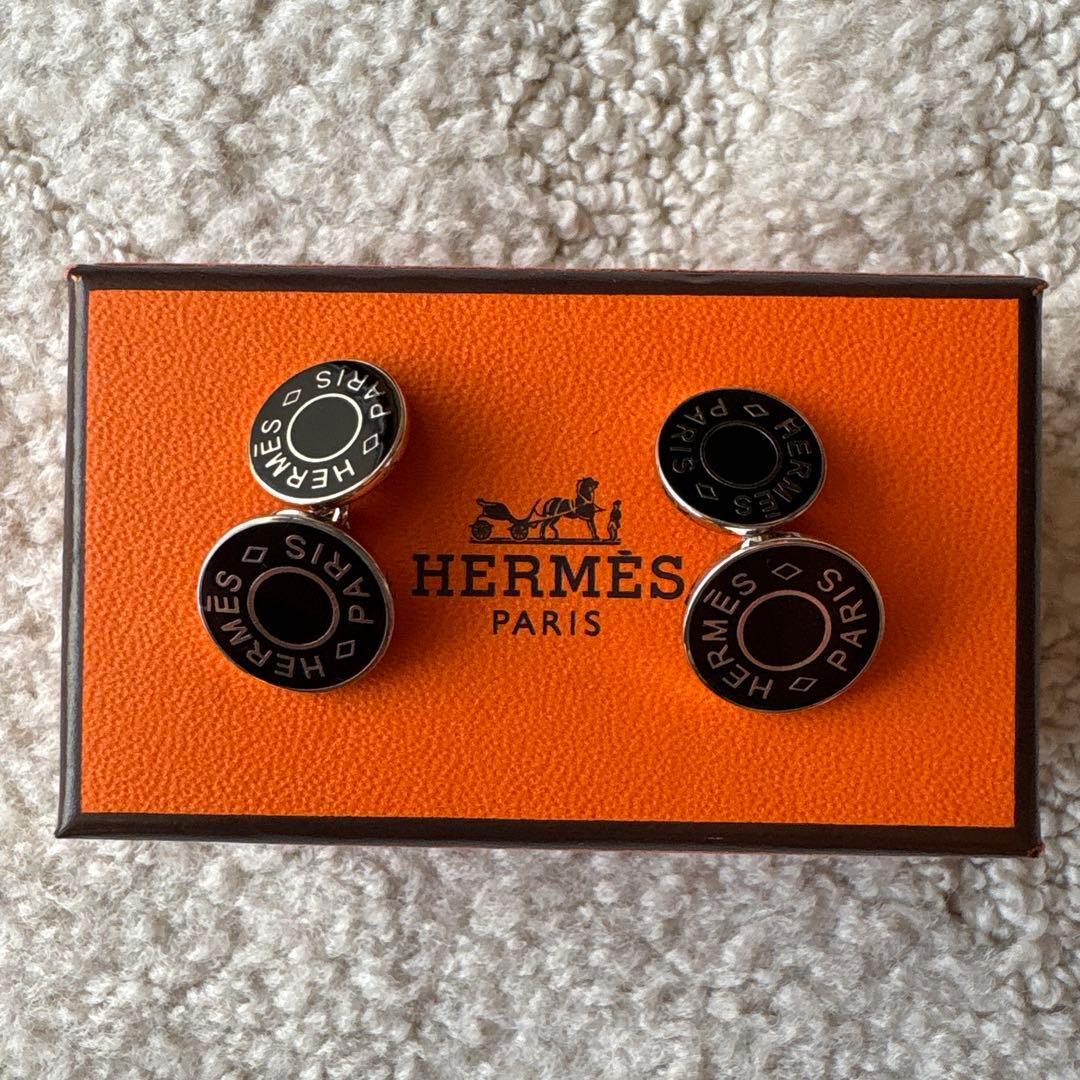HERMES ブラック カフリンクス チェーン付き