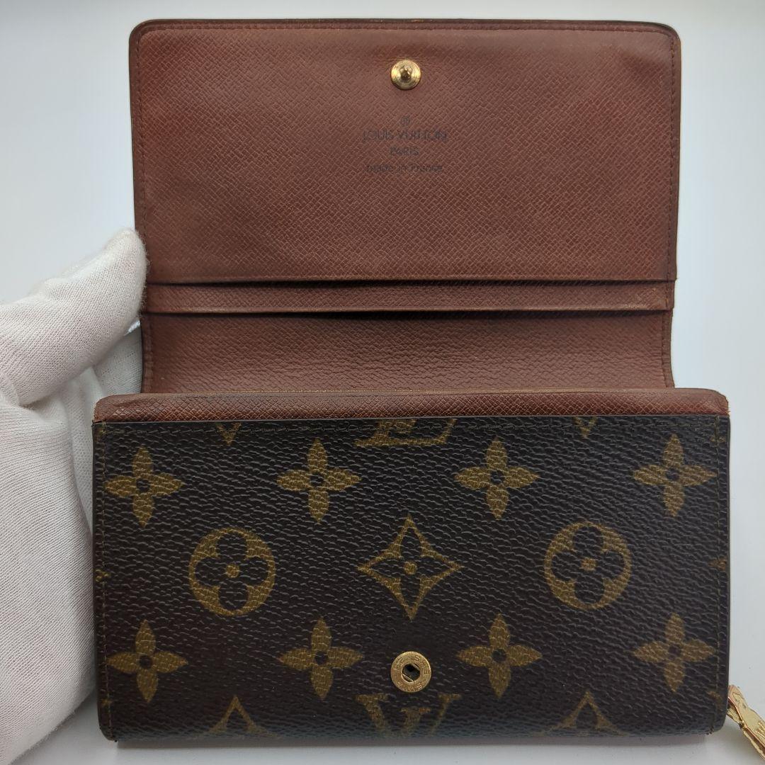 ルイヴィトン 二つ折り財布 トレゾール ブラウン モノグラム 外見美品