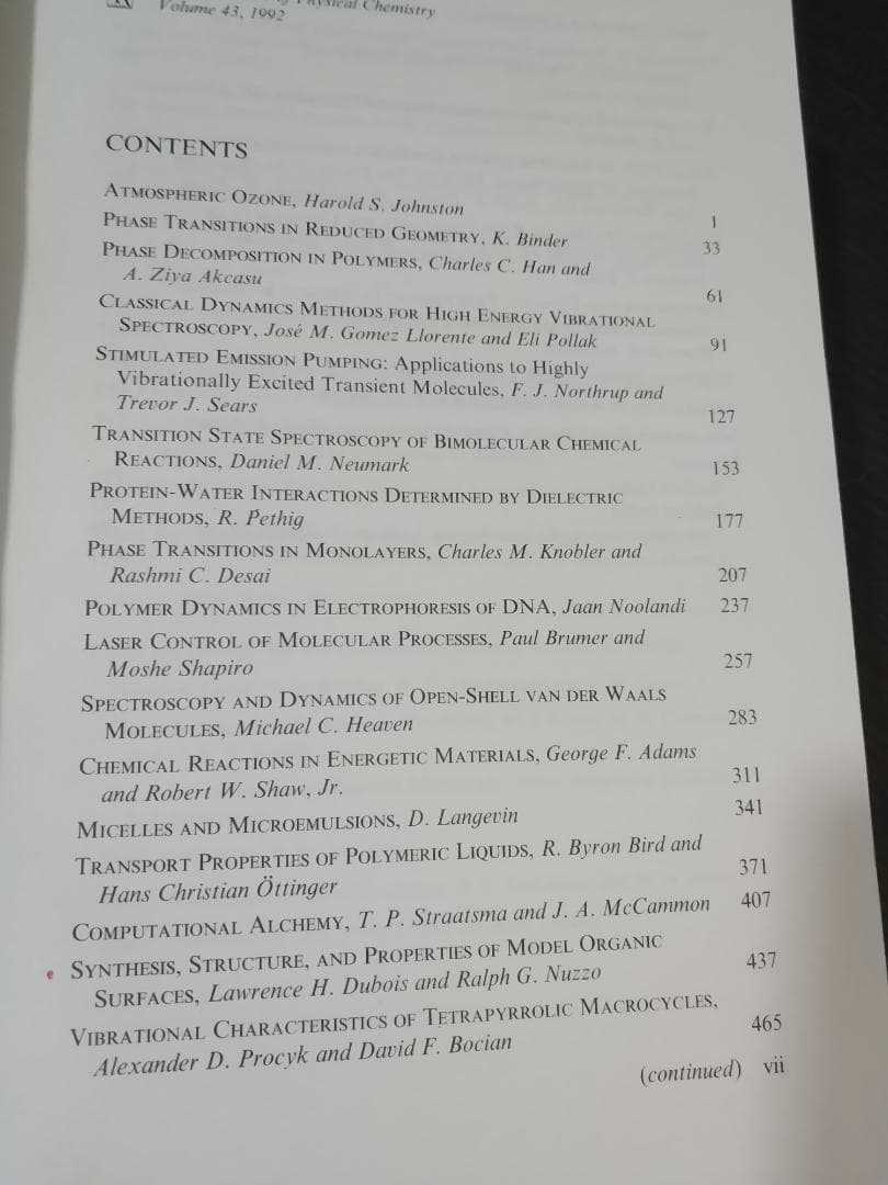 ANNU REV PHYS CHEM v43 1992 物理化学年次学術雑誌