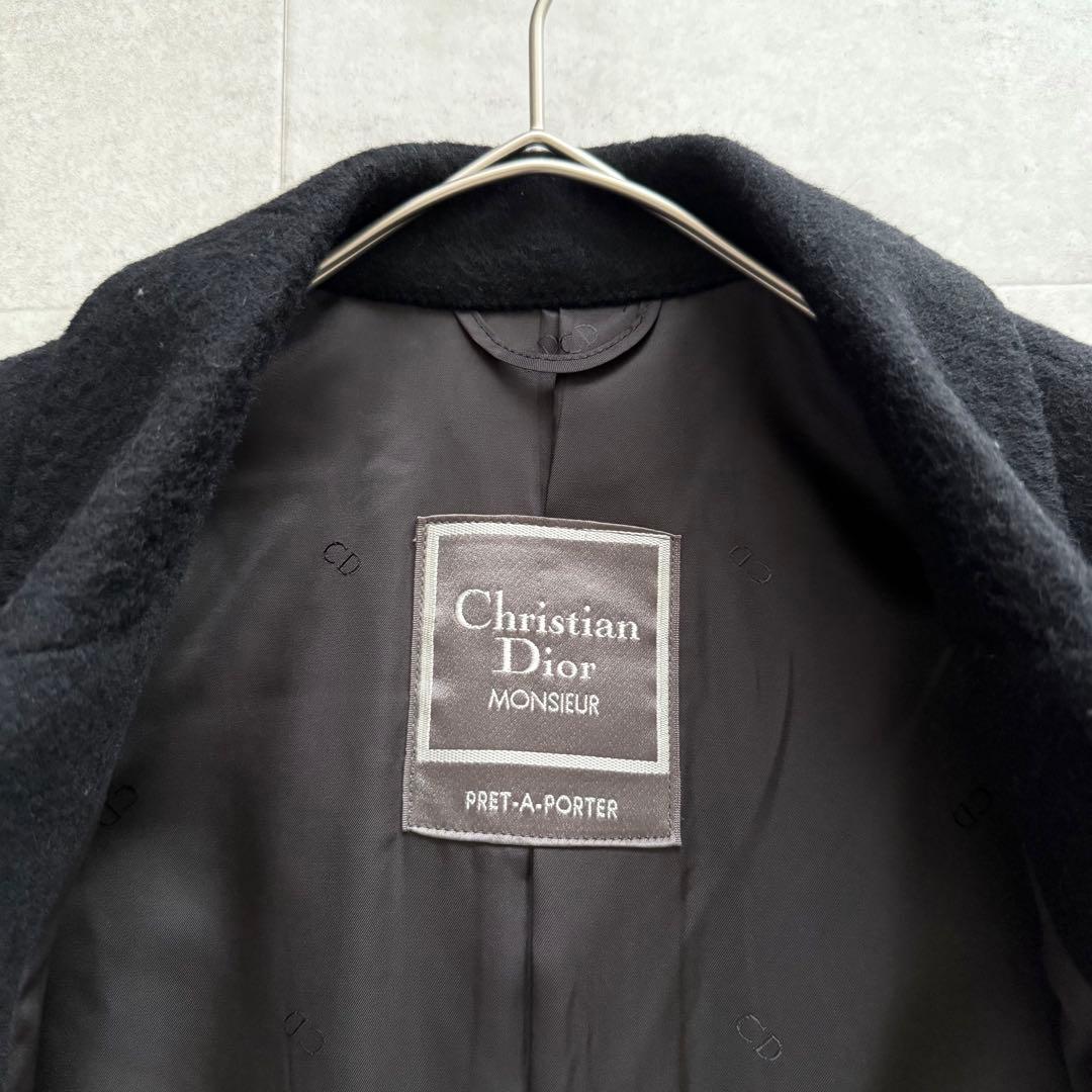 クリスチャンディオール　チェスターコート　ロング　黒　L　ラムウール
