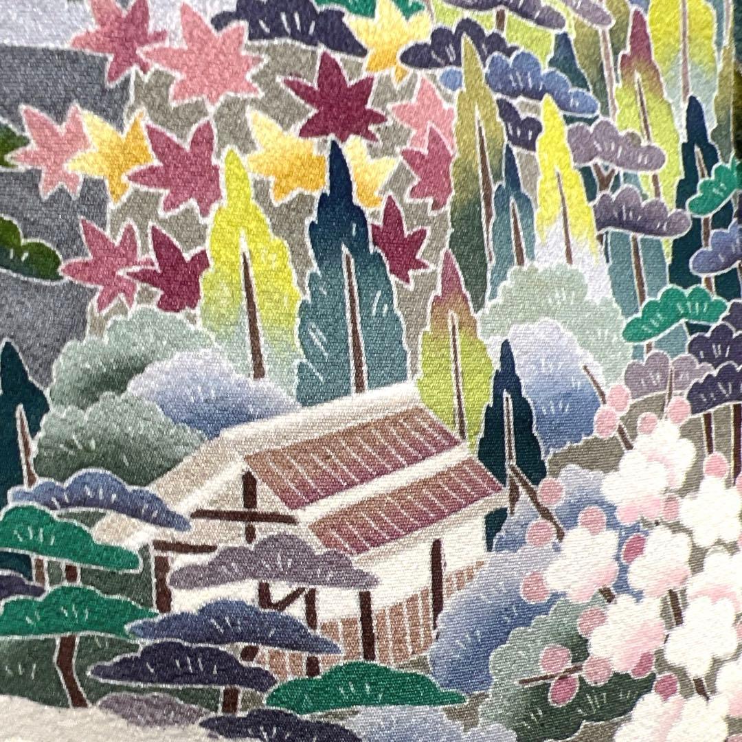 村松竜介　色留袖　友禅　風景　鶴　梅　松　楓　霞　家屋　着物　012a d