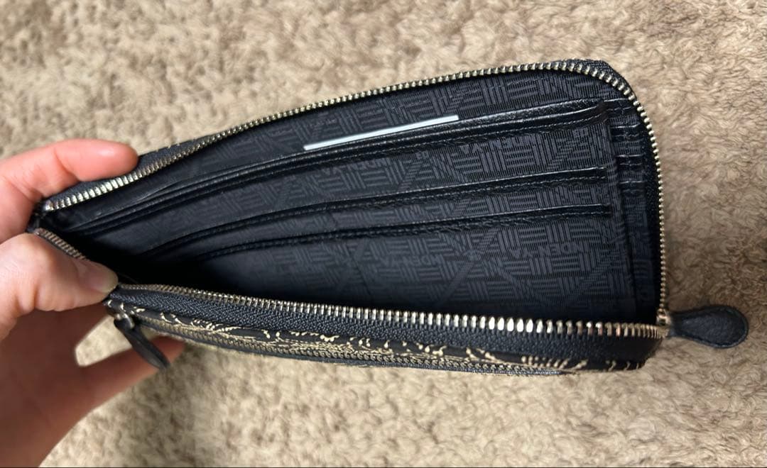 印傳長財布 L字ファスナー　 黒　花モチーフ