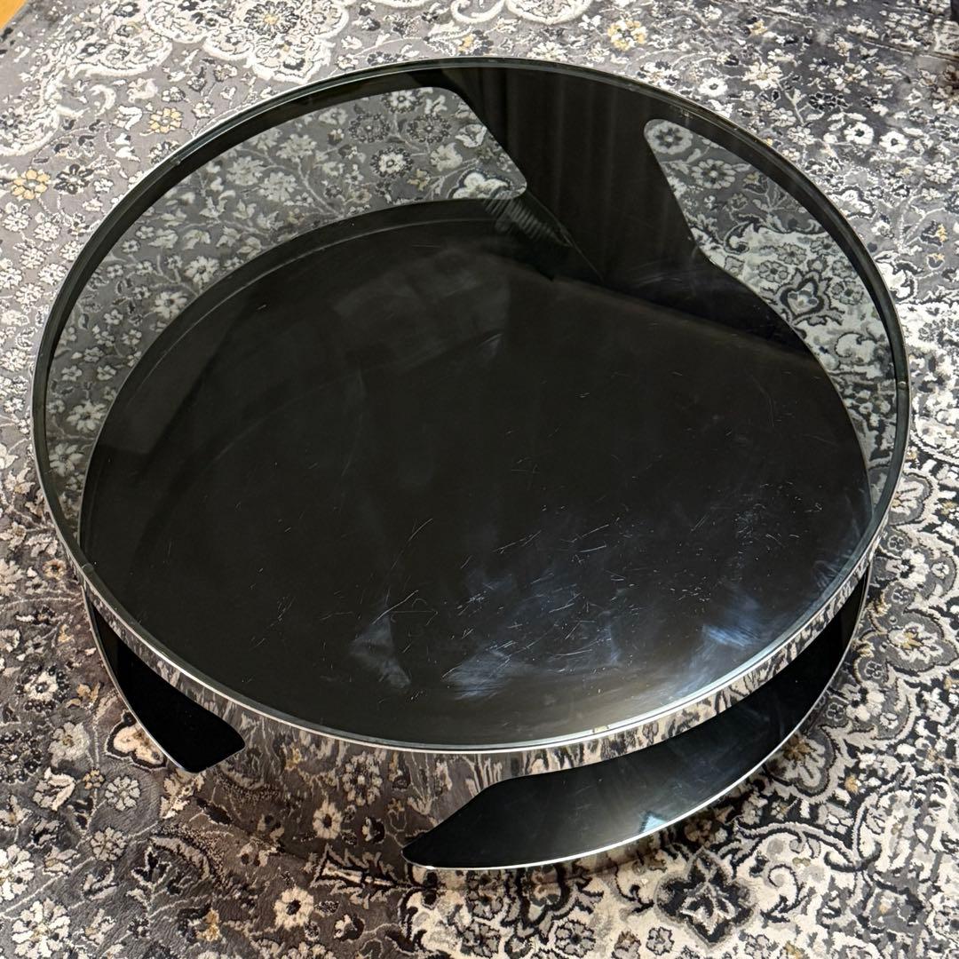 ステンレス　ガラステーブル 円形 幅90cm