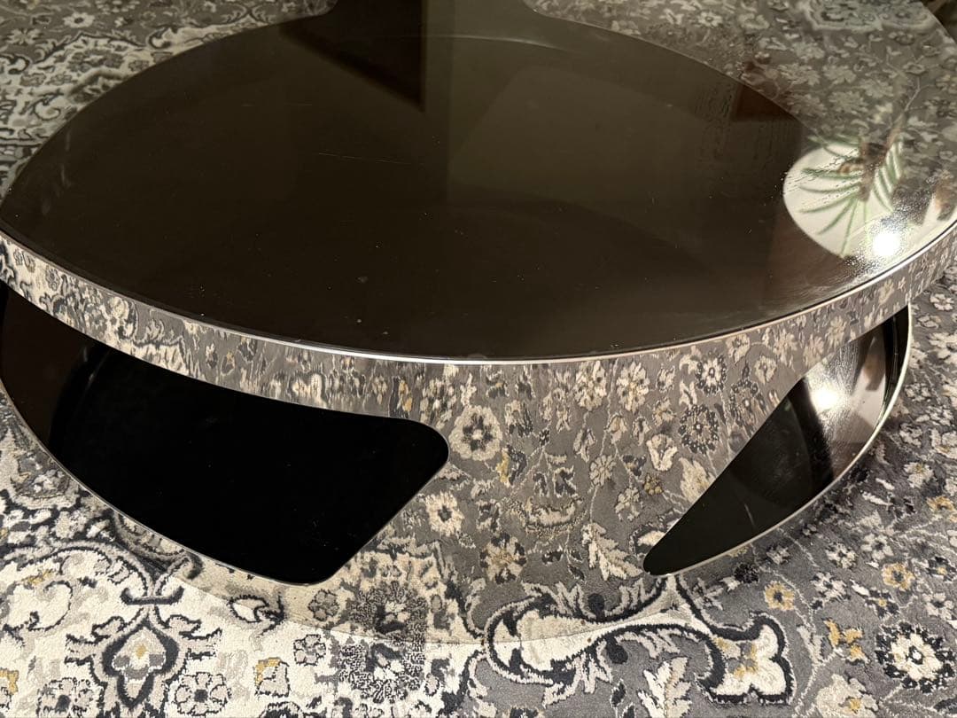 ステンレス　ガラステーブル 円形 幅90cm