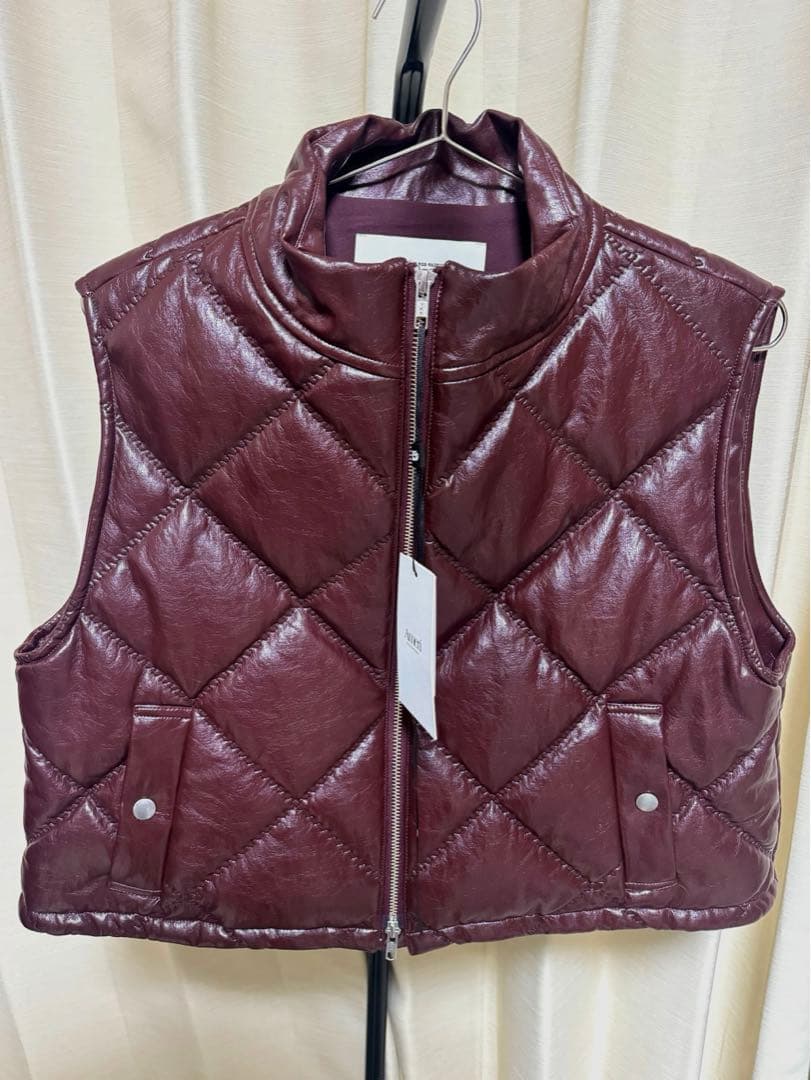 【新品】SYNTHETIC LEATHER QUILTING MINI VEST