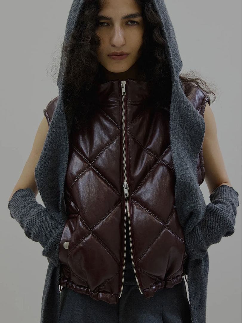 【新品】SYNTHETIC LEATHER QUILTING MINI VEST