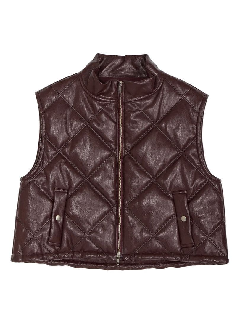 【新品】SYNTHETIC LEATHER QUILTING MINI VEST