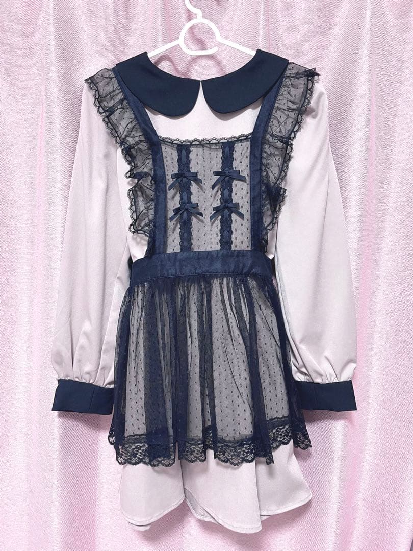 【最終値下げ】pium チュールエプロン付き丸襟ワンピース