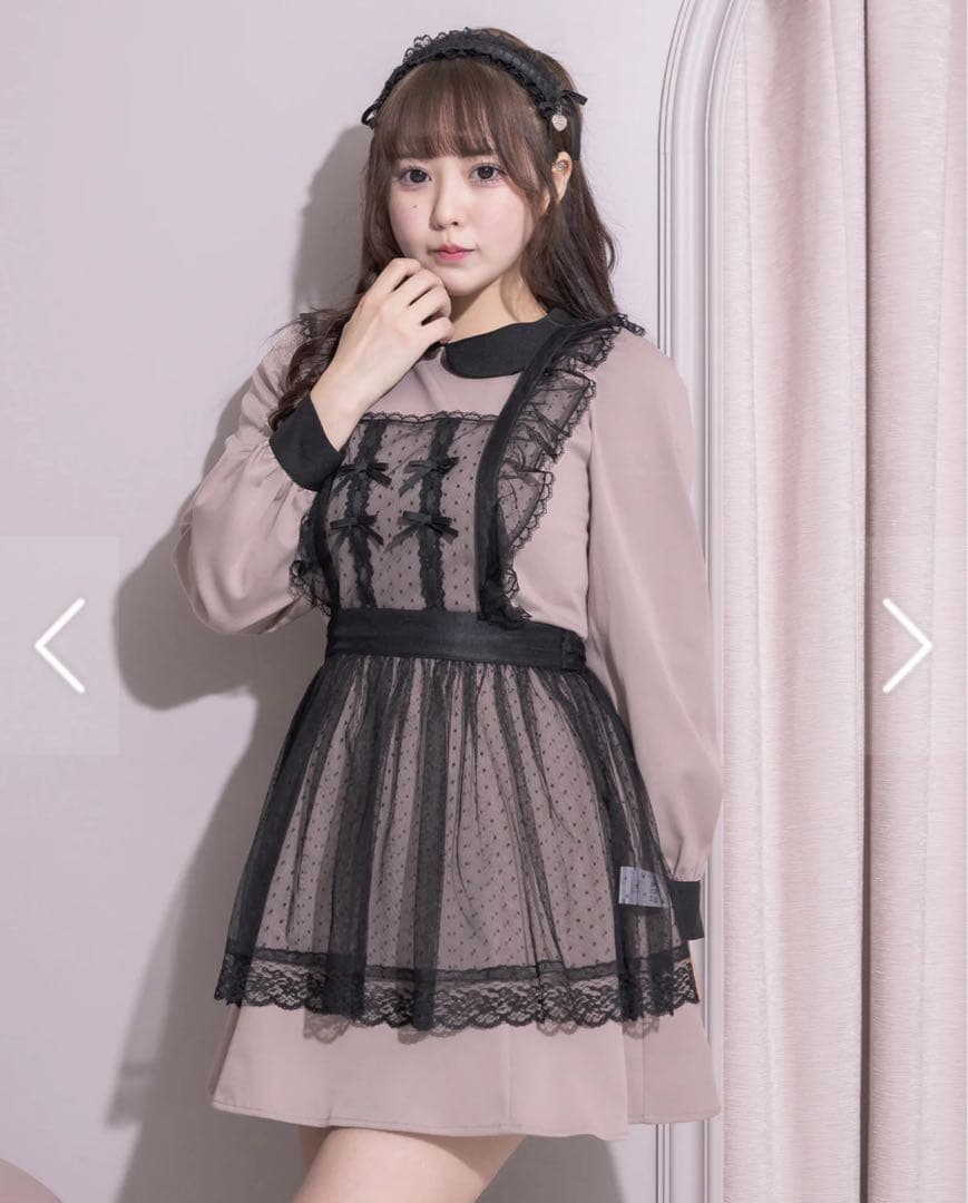 【最終値下げ】pium チュールエプロン付き丸襟ワンピース