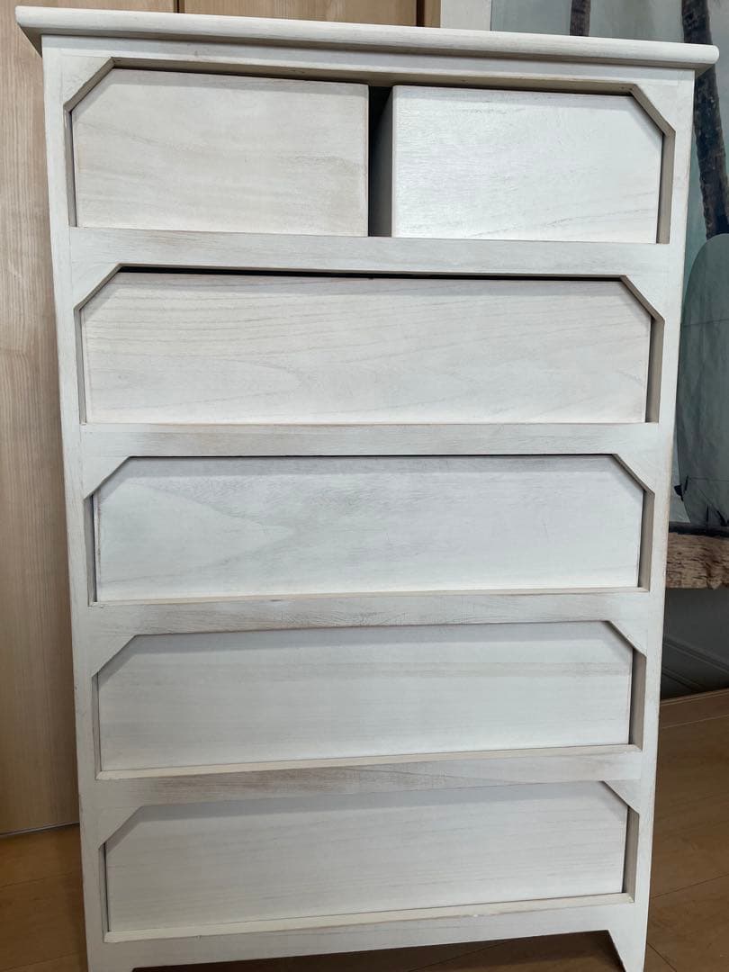 モ*ー様 完成品 アンティーク塗装 天然木 桐製 ワイドチェスト 5段 幅60