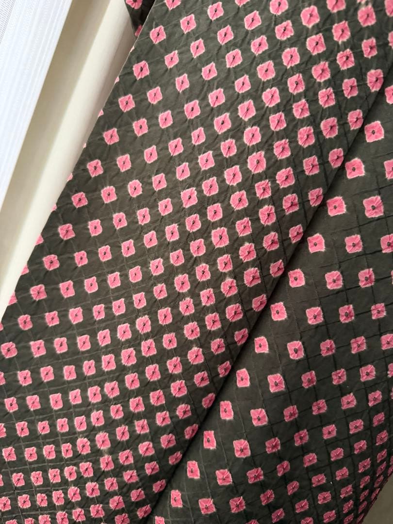 よし 正絹 小紋 着物 チョコブラウン×ピンク 総絞り 単品