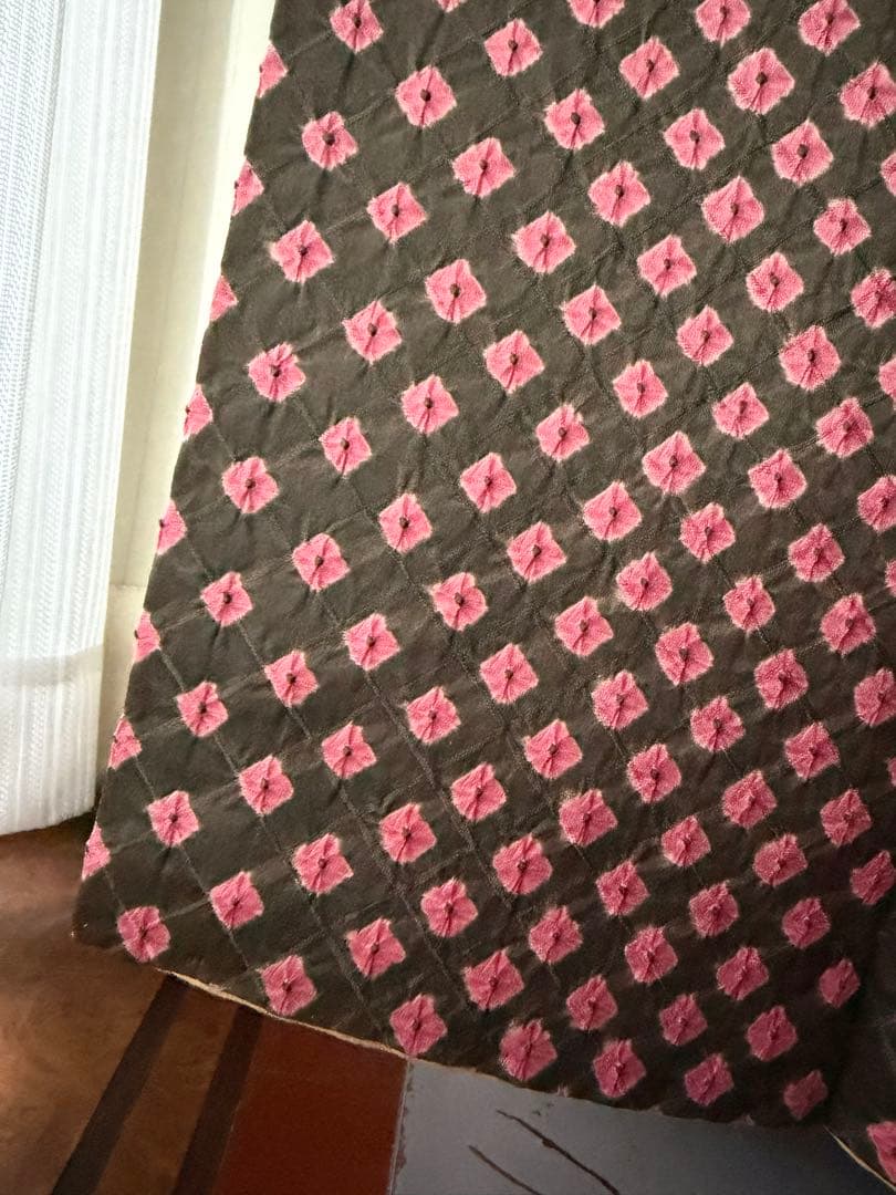 よし 正絹 小紋 着物 チョコブラウン×ピンク 総絞り 単品