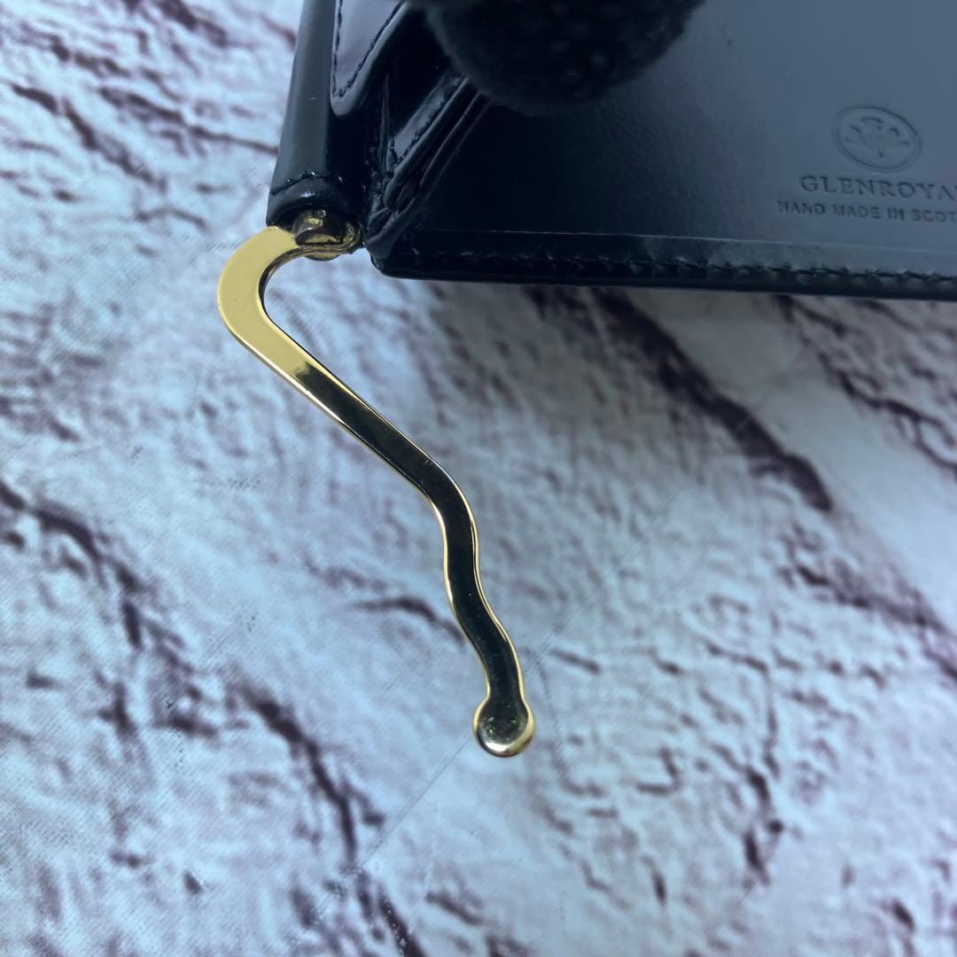 グレンロイヤル マネークリップ 小銭入れ付き 二つ折り財布 レザー ブラック