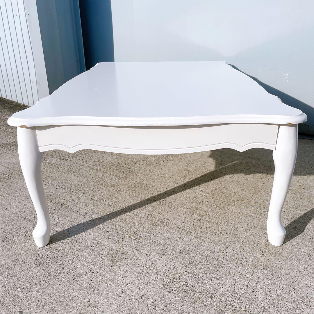 【送料込】アンティーク 猫脚 白センターテーブル ローテーブル 折り畳み式