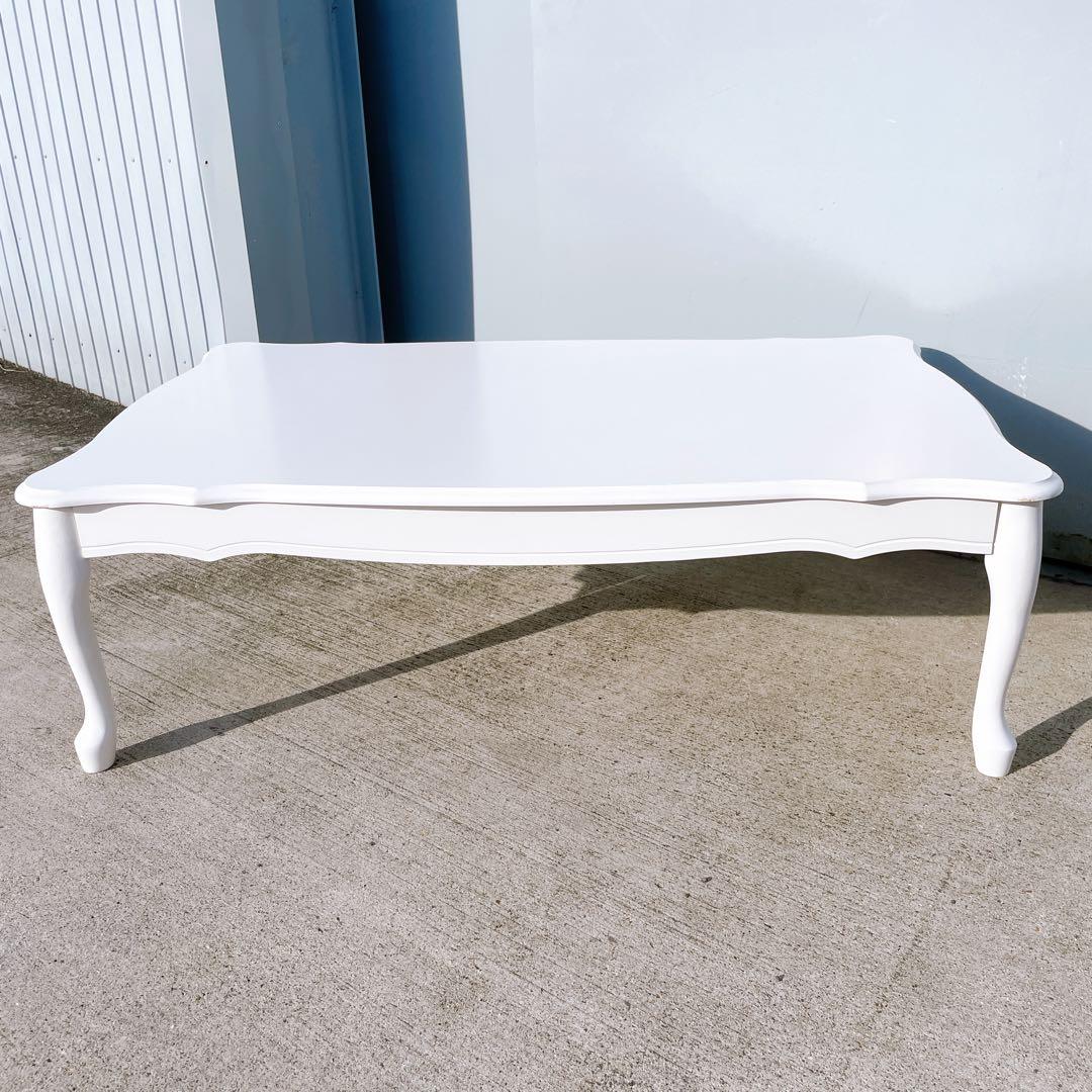 【送料込】アンティーク 猫脚 白センターテーブル ローテーブル 折り畳み式