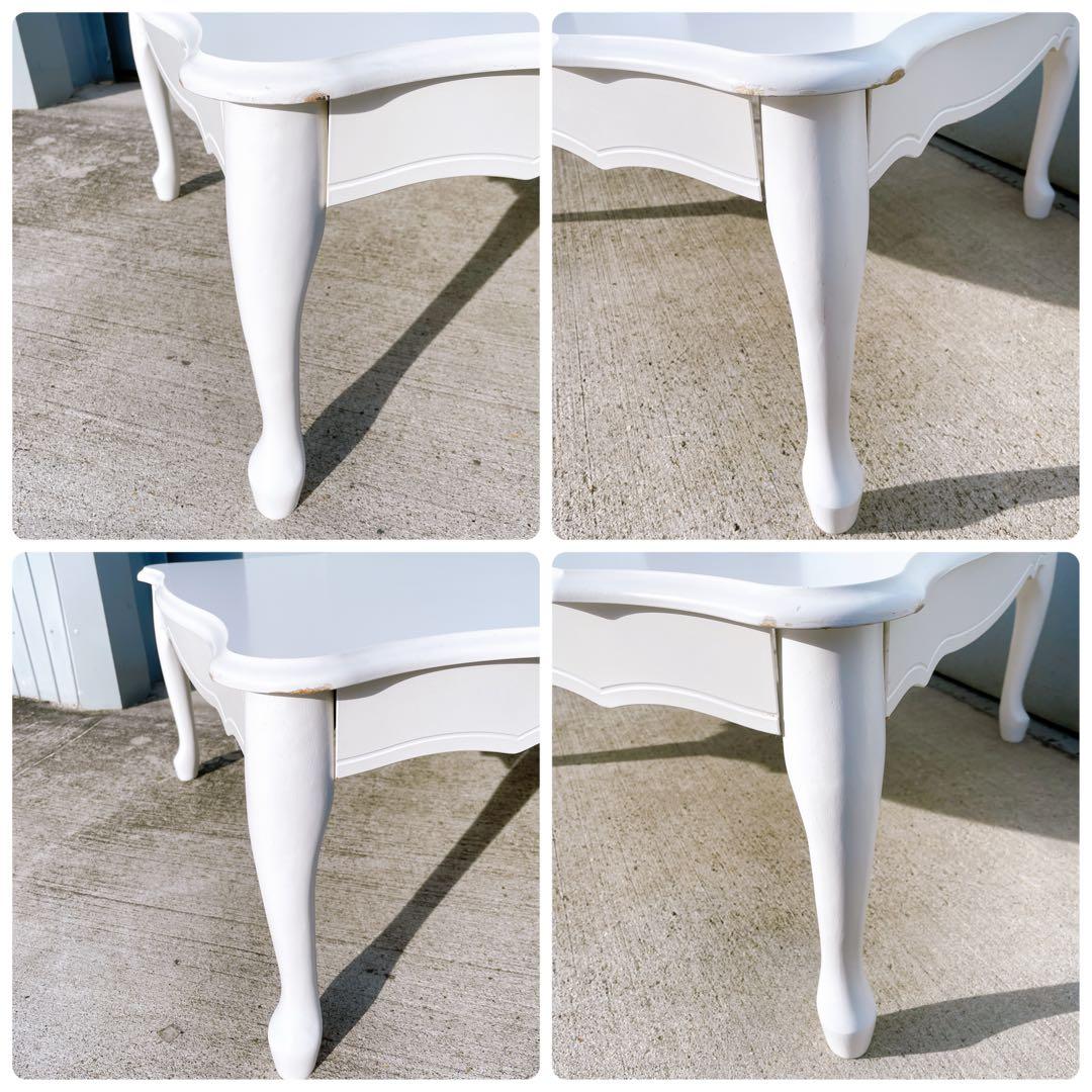 【送料込】アンティーク 猫脚 白センターテーブル ローテーブル 折り畳み式