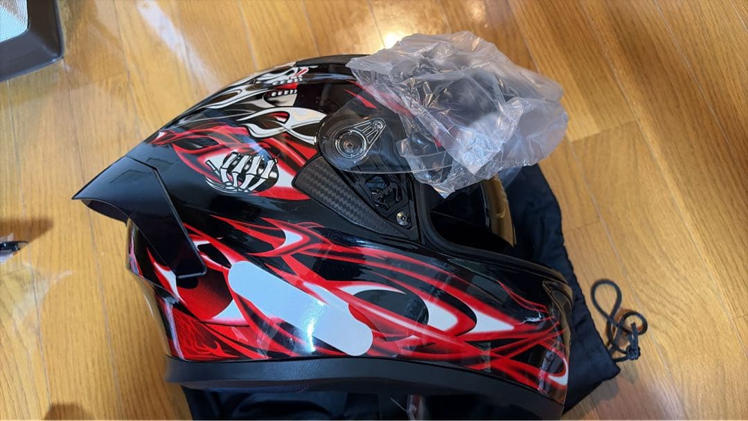 フルフェイスヘルメット 赤黒 フレイムデザイン
