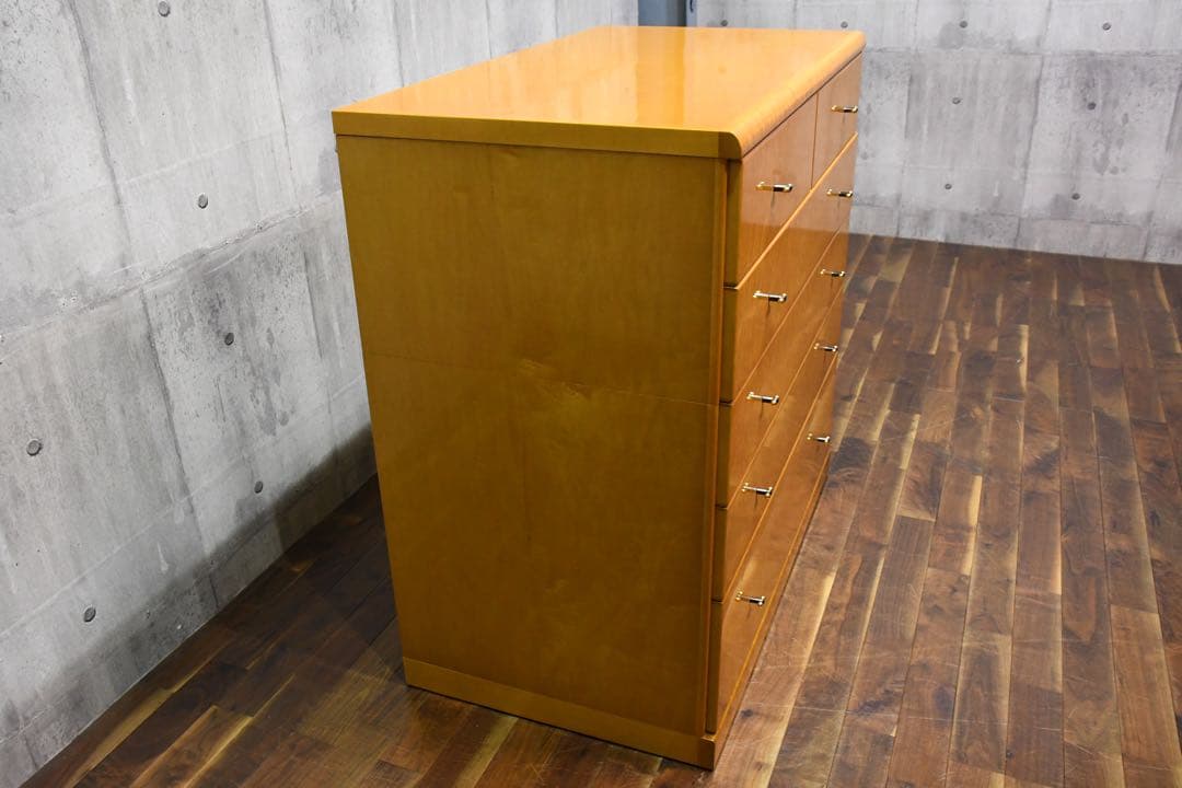 DEK41 府中家具 バーズアイメープル 5段チェスト 最高級 鳥目杢 桐タンス