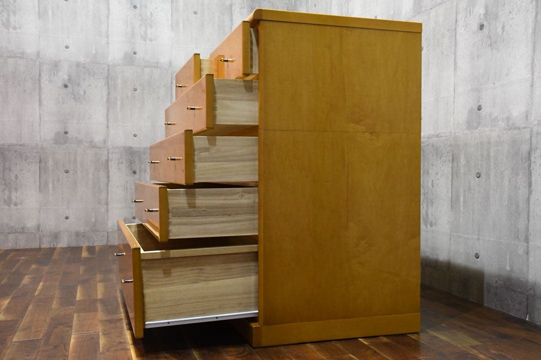 DEK41 府中家具 バーズアイメープル 5段チェスト 最高級 鳥目杢 桐タンス