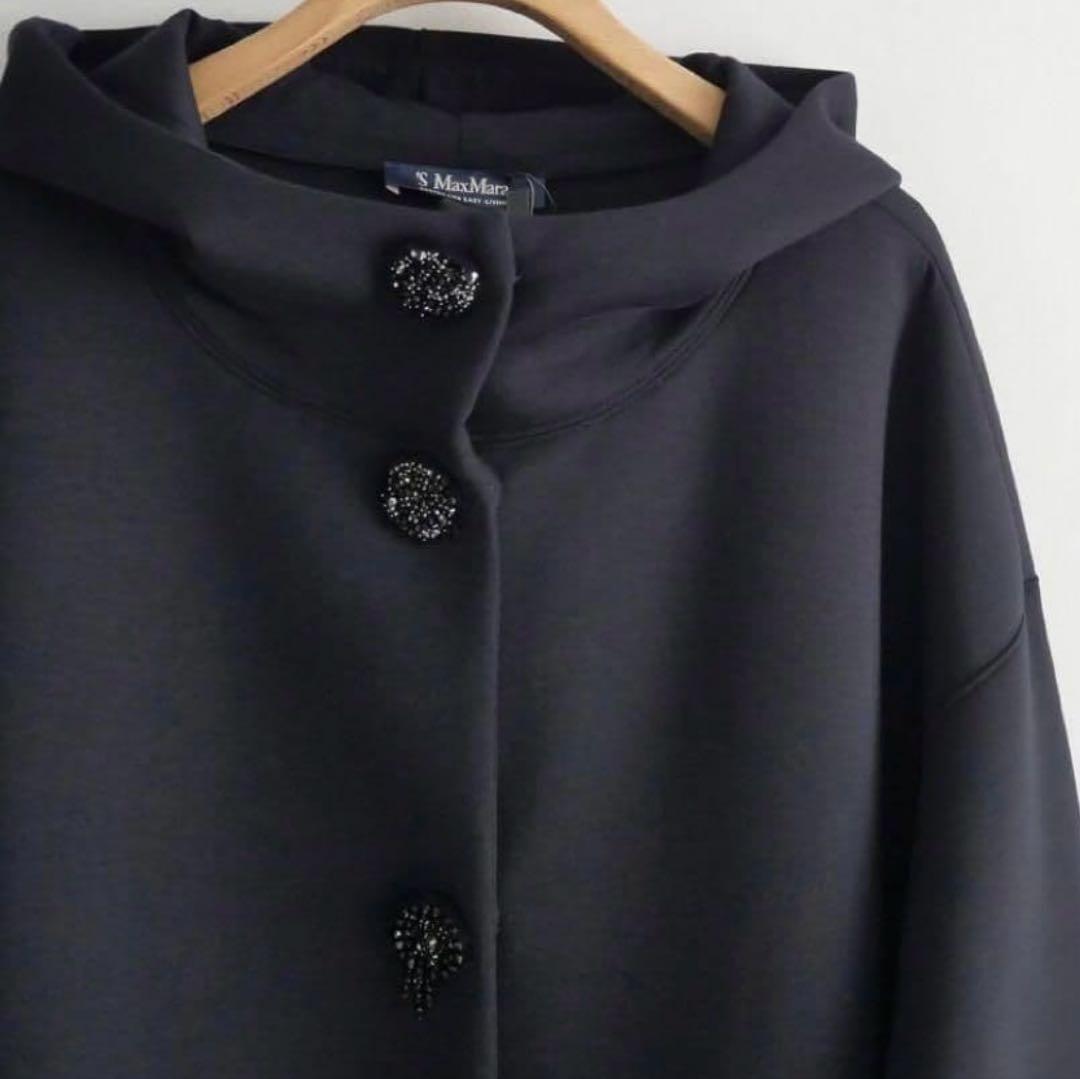 S Max Mara ビジューボタンボンディングフーデッドコート
