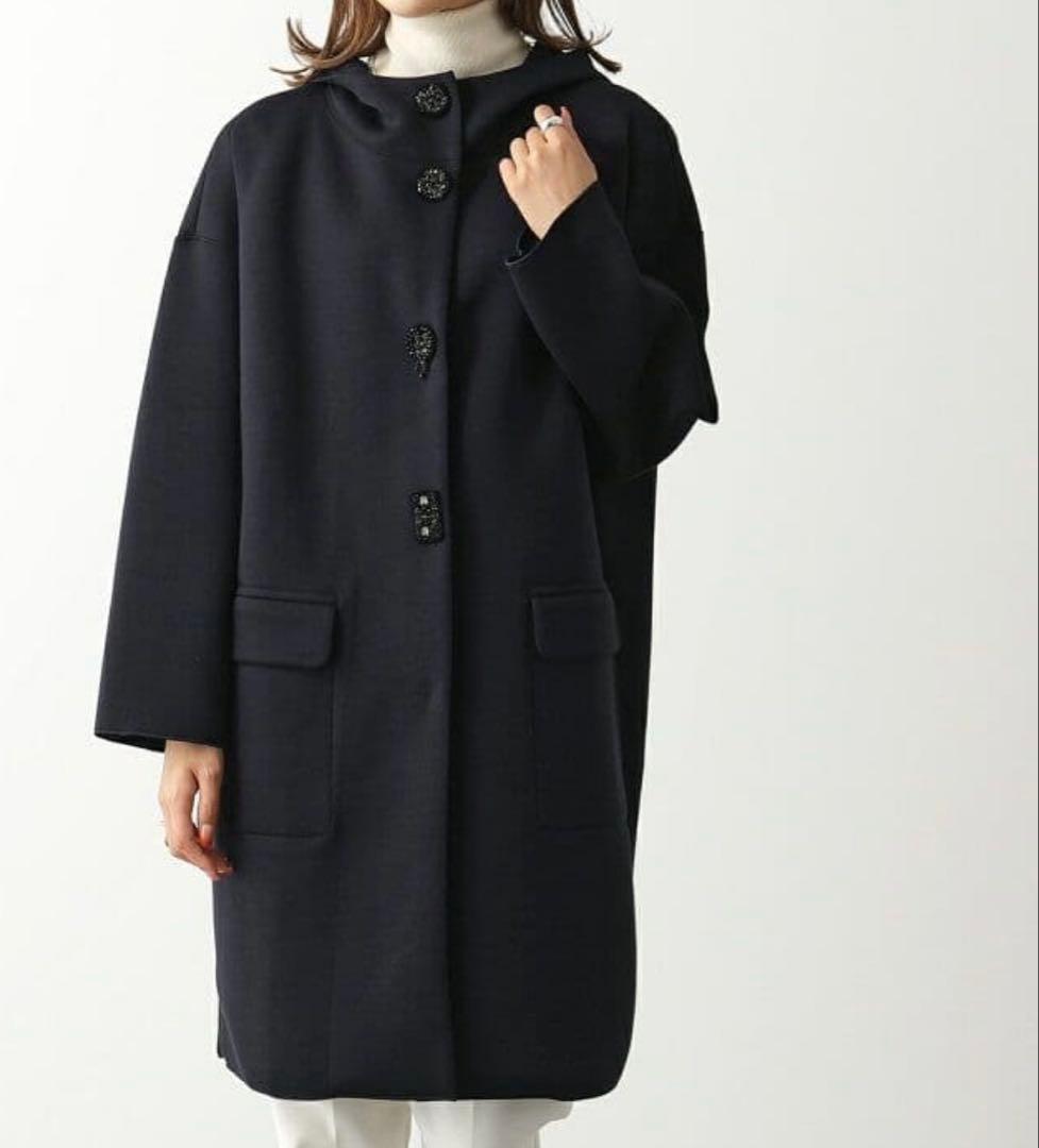 S Max Mara ビジューボタンボンディングフーデッドコート