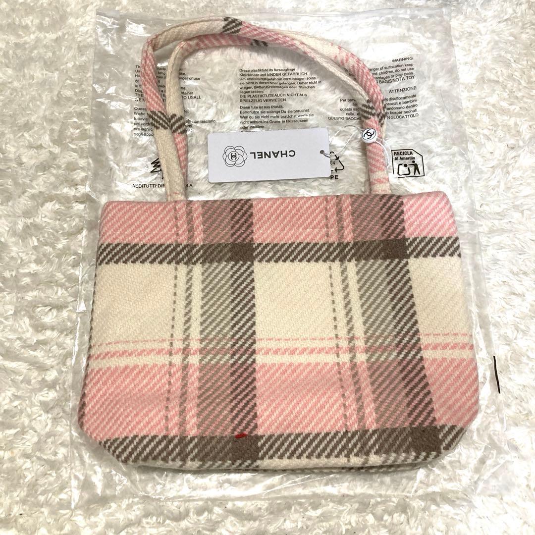 CHANEL チェック柄トートバッグ　パールスパンコール　ピンク