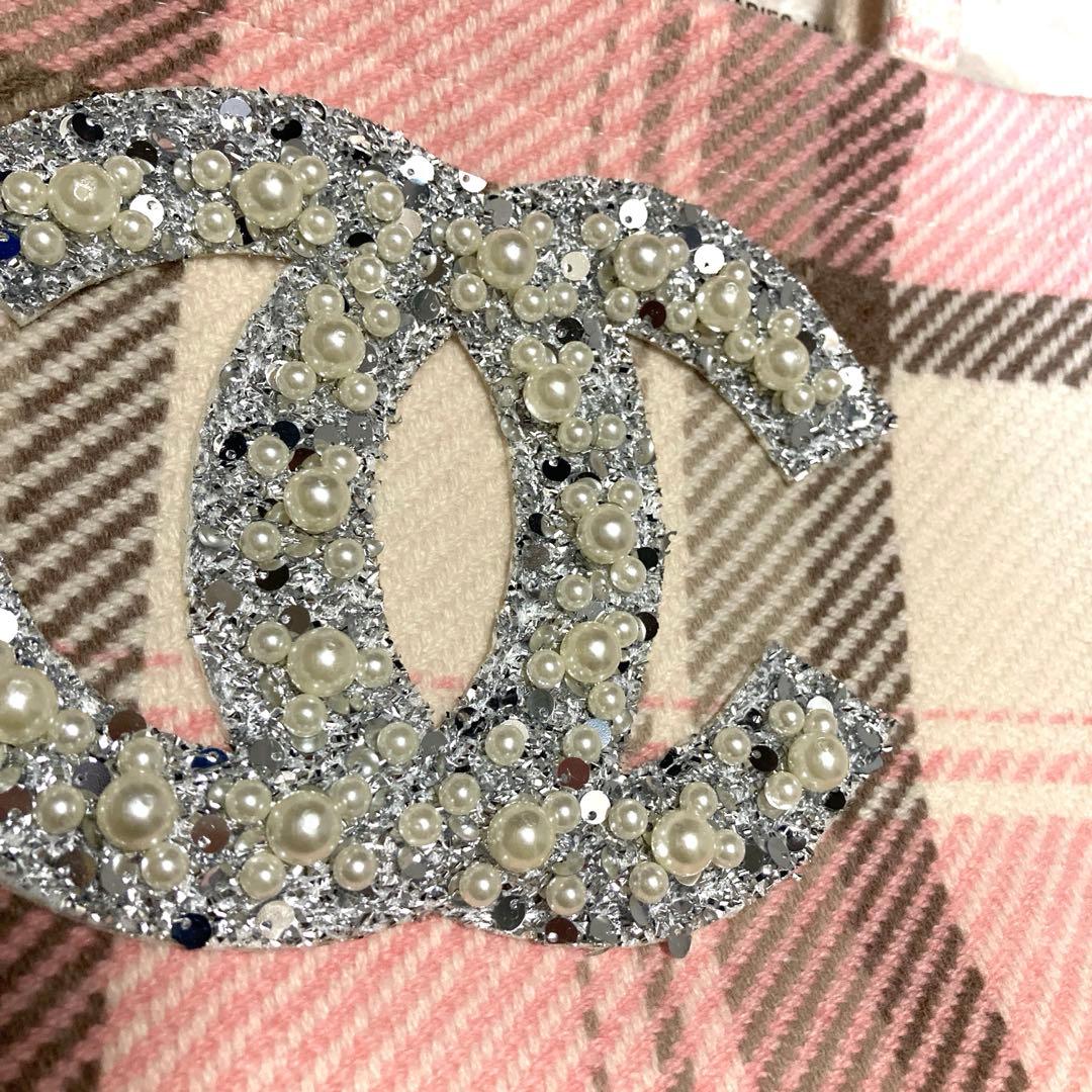 CHANEL チェック柄トートバッグ　パールスパンコール　ピンク