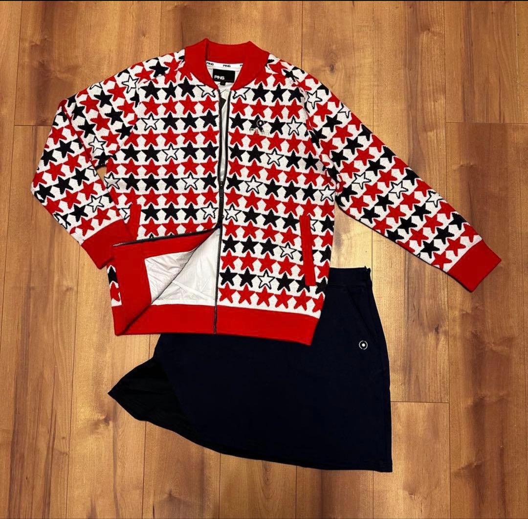 裏地付き　保温防風　ニット　アウター　スカート　セットアップ　秋冬　真冬ゴルフ