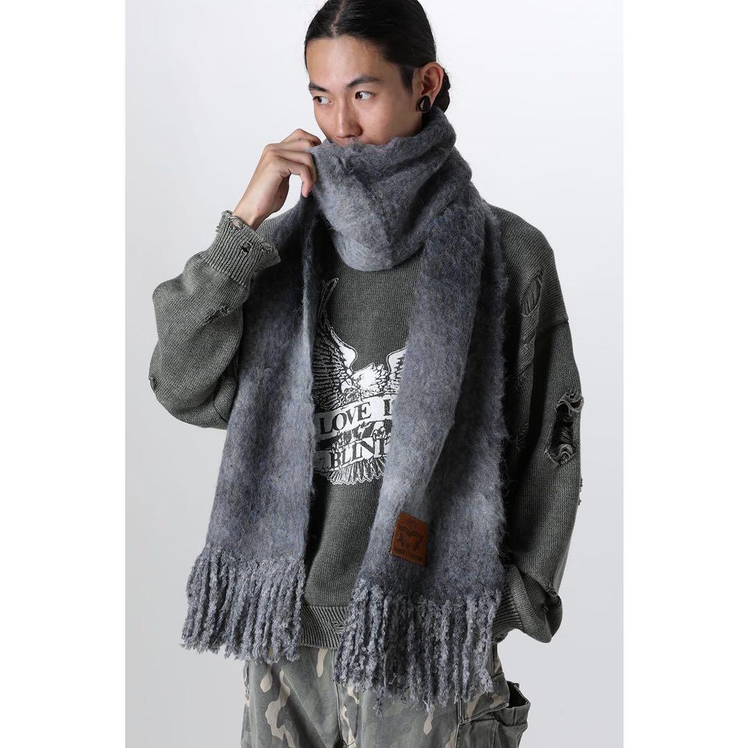 KAMIYA Dyeing Mufflar BLACK グラデーションマフラー