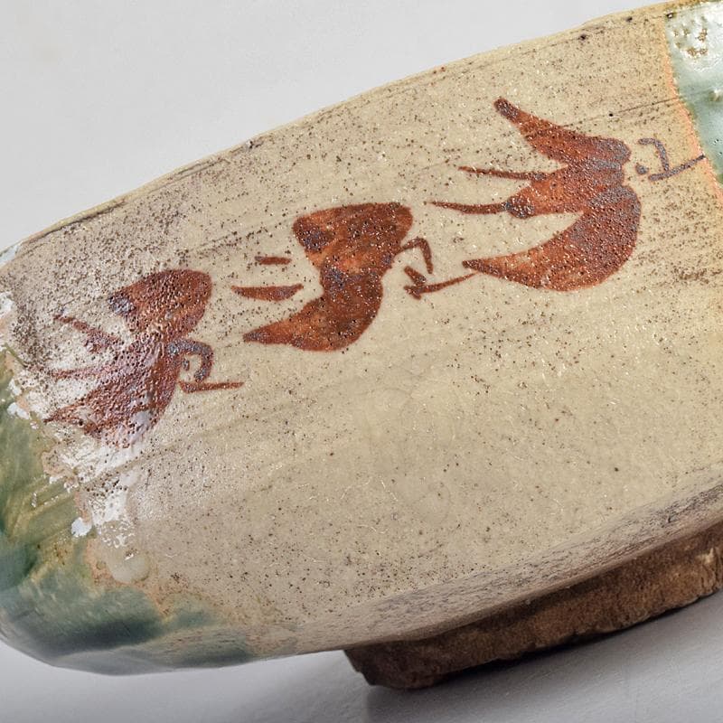 メル45012 　茶道具　古瀬戸　織部焼　沓茶碗　時代箱付　C　R9114