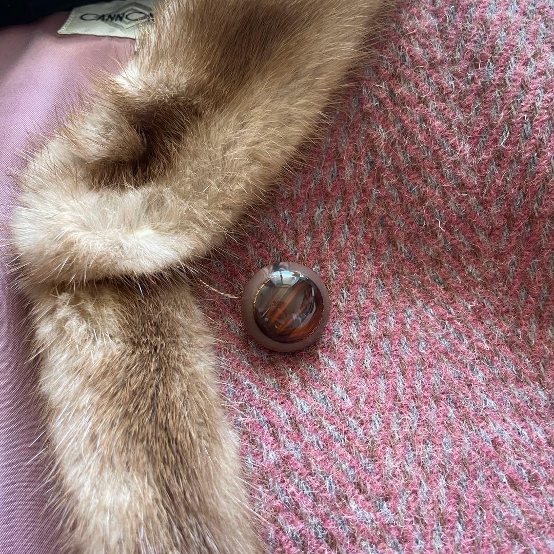 高級素材の組み合わせ☆アルパカ・モヘア混　ミンクファー付きロングコート　ピンク