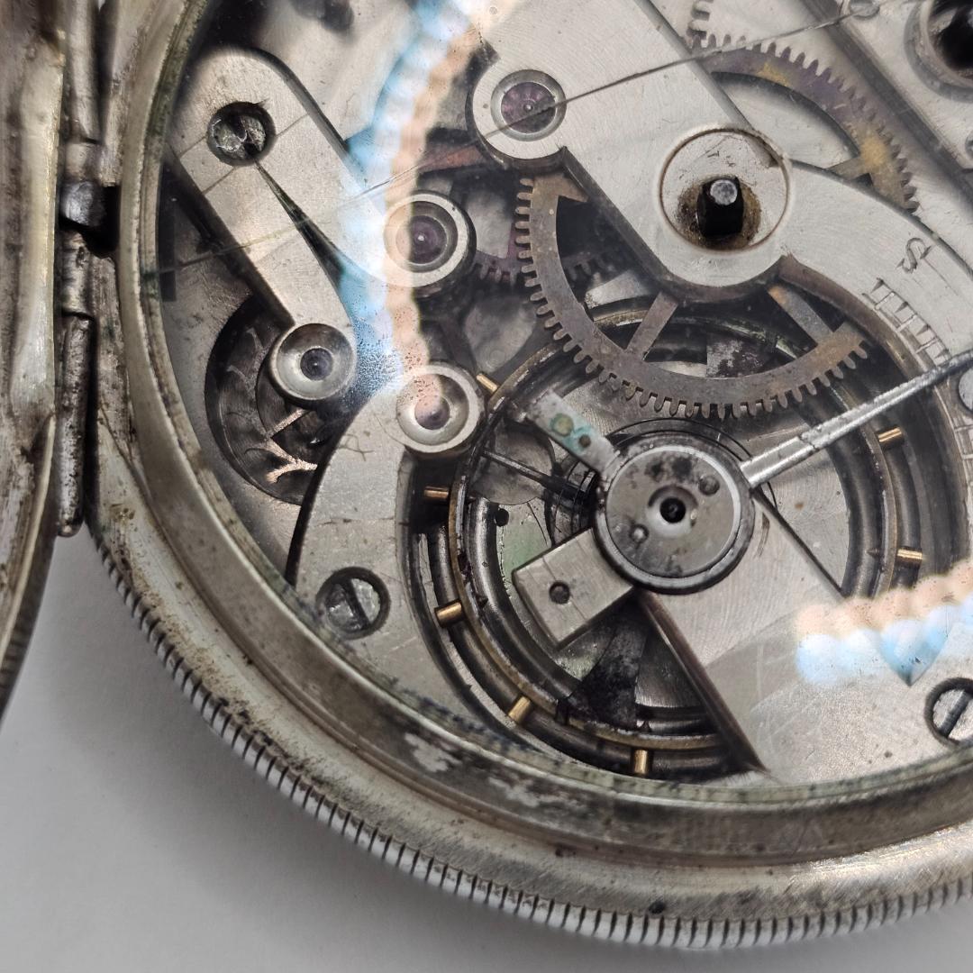 希少 スイス製 銀無垢 鍵巻き 懐中時計 裏スケルトン ホールマーク有