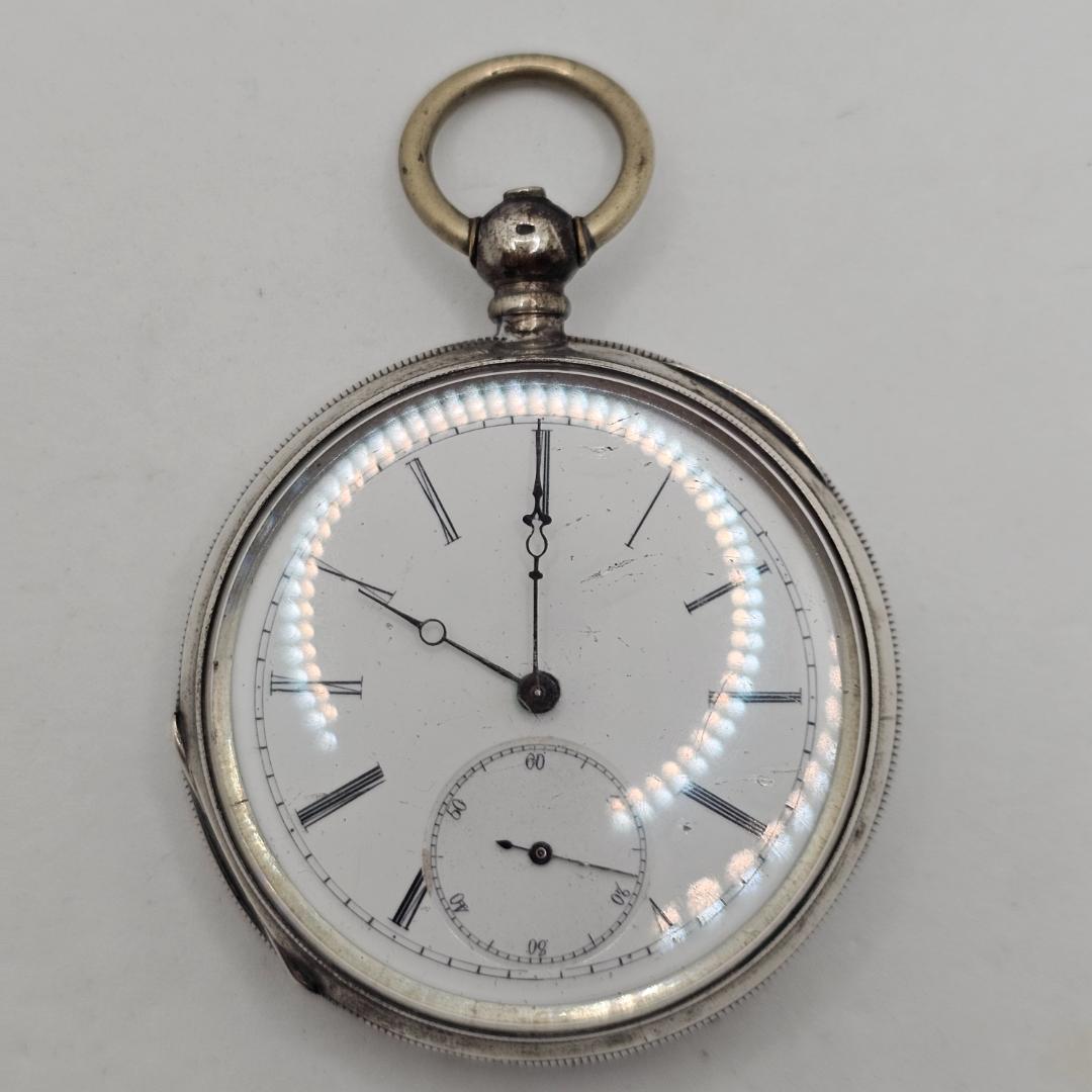 希少 スイス製 銀無垢 鍵巻き 懐中時計 裏スケルトン ホールマーク有