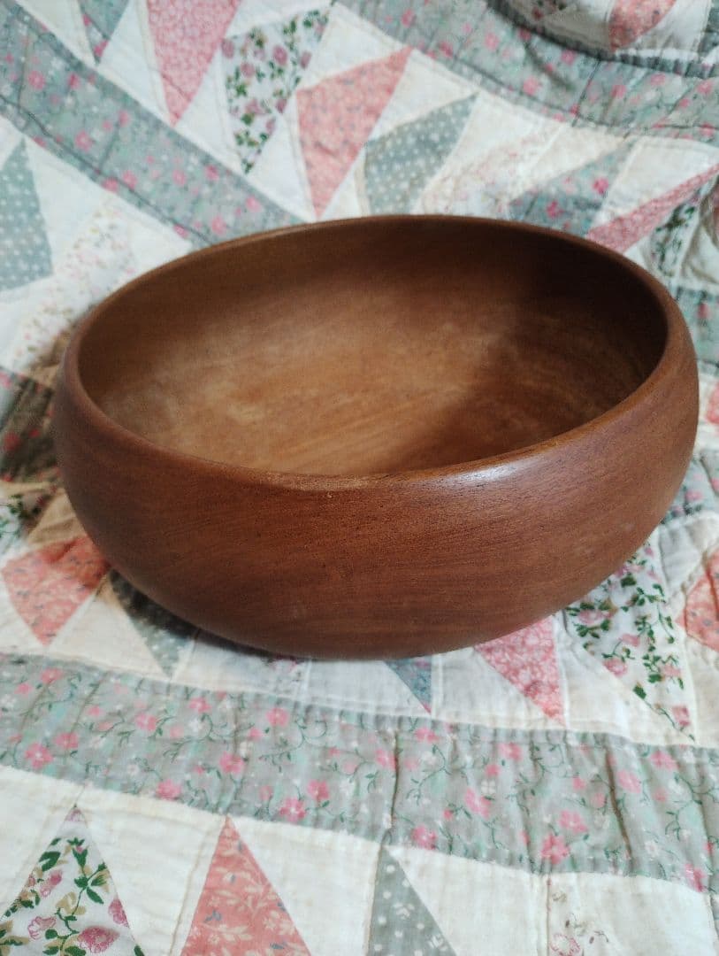 ビンテージ　北欧デンマーク　チーク　無垢材　木製サラダボウル大　円形　送料無料