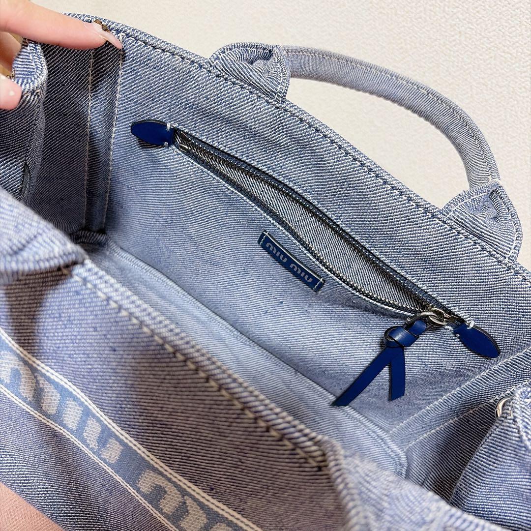 値下げ不可 miumiu ジャガードロゴデニム トートバッグ ブルー