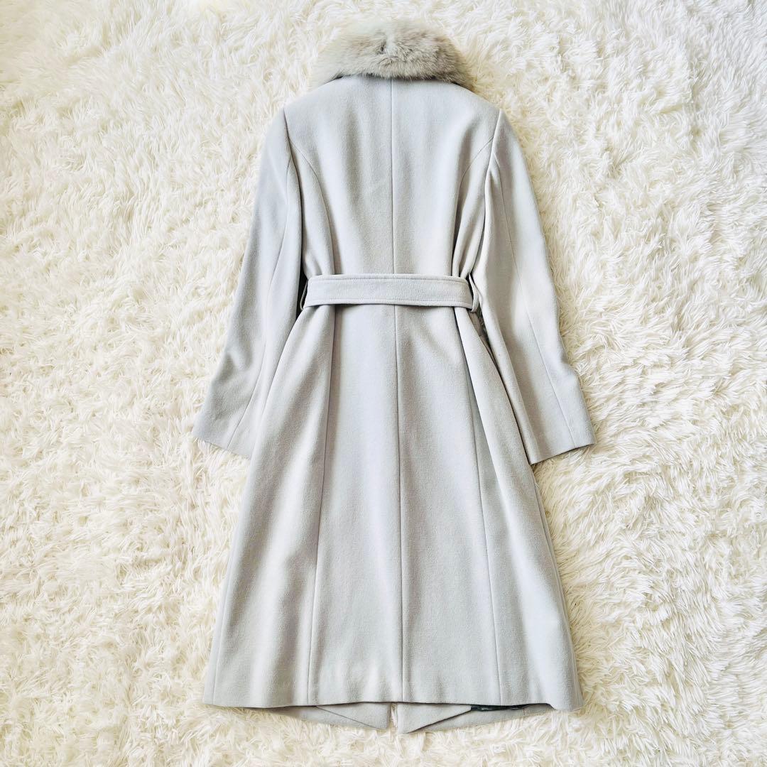 【美品✨】ロングコート　アンゴラ混　シルク混　ベルト　ファー　2way　Aライン