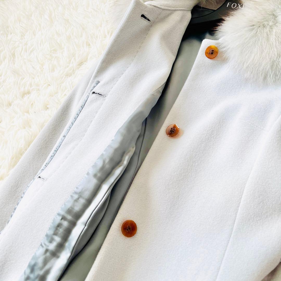 【美品✨】ロングコート　アンゴラ混　シルク混　ベルト　ファー　2way　Aライン