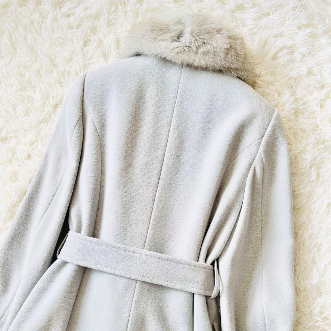 【美品✨】ロングコート　アンゴラ混　シルク混　ベルト　ファー　2way　Aライン