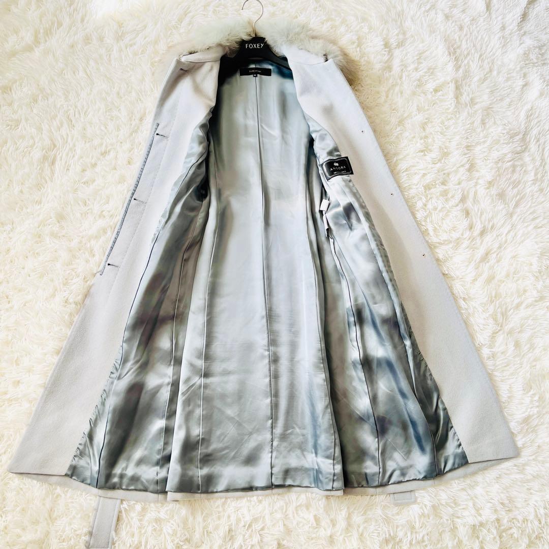 【美品✨】ロングコート　アンゴラ混　シルク混　ベルト　ファー　2way　Aライン