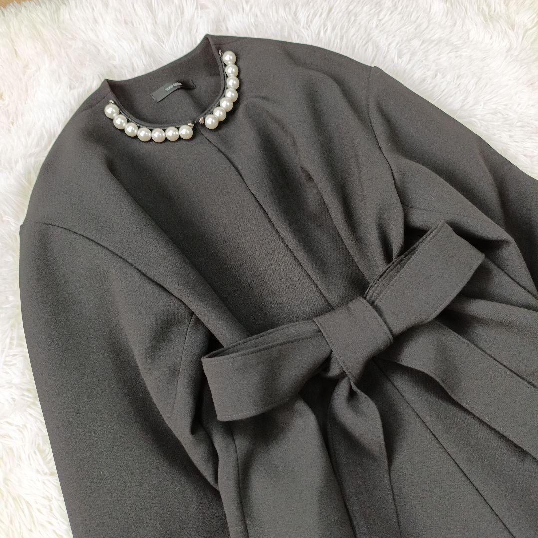 近年 美品✨ヨーコチャン ビッグパール ノーカラーコート 　ウエストベルト　36