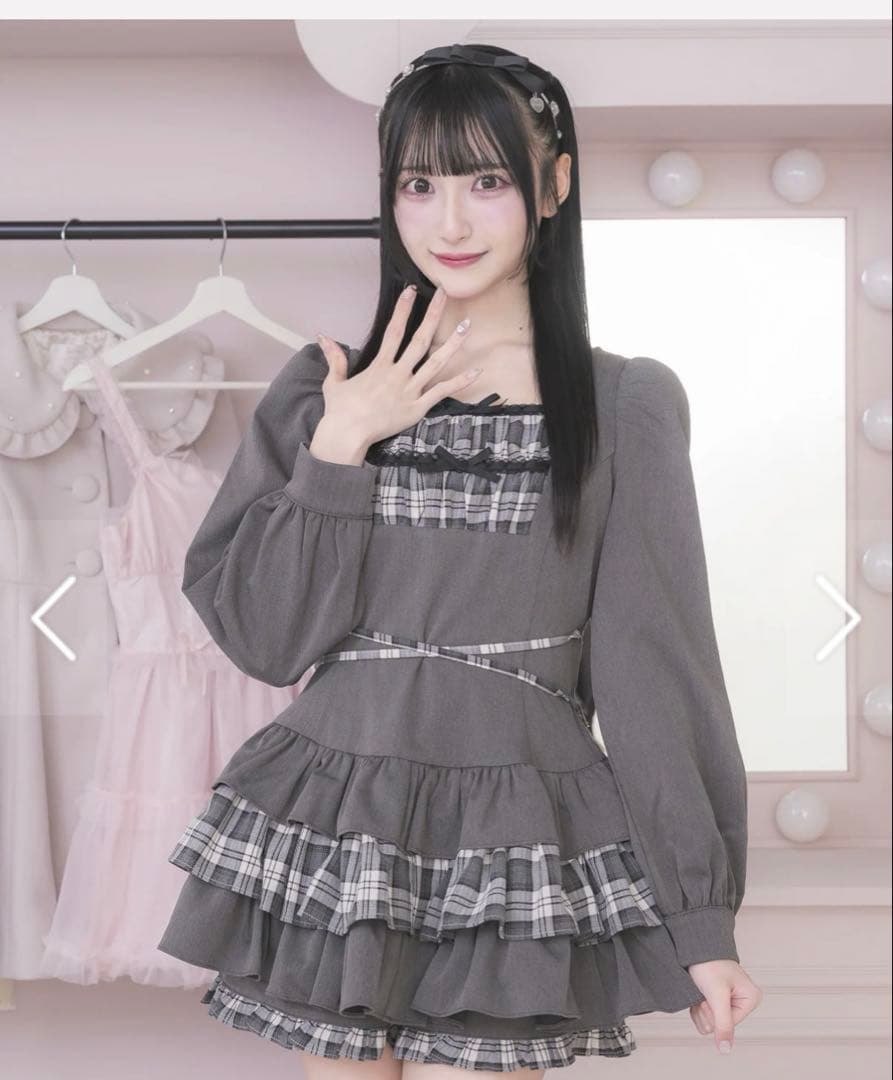 【新品未使用】pium ピウム はしごリボンティアードセットアップ チャコール