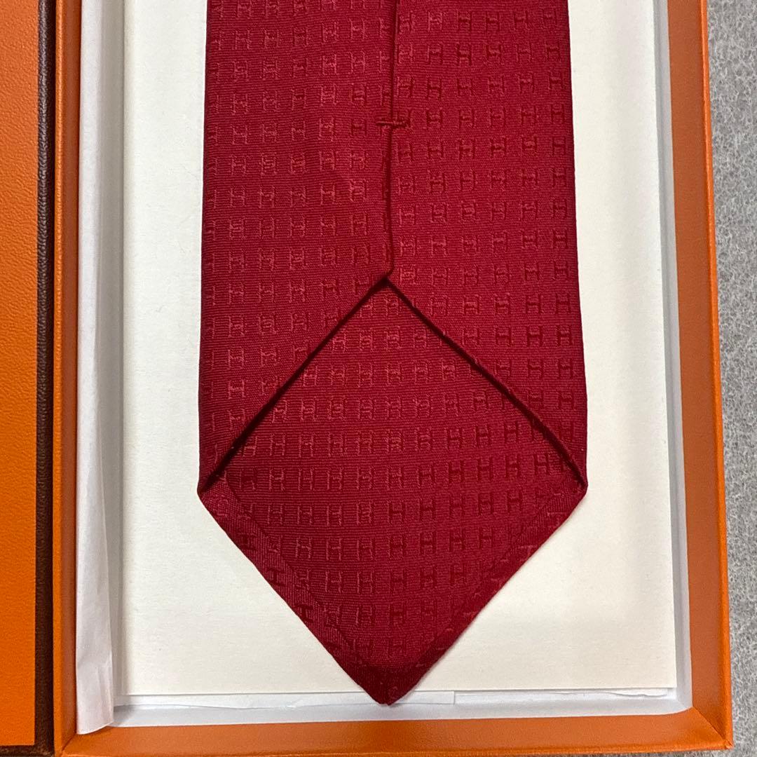 美品　エルメス　ネクタイ　赤　H柄H織ファソネ　派手