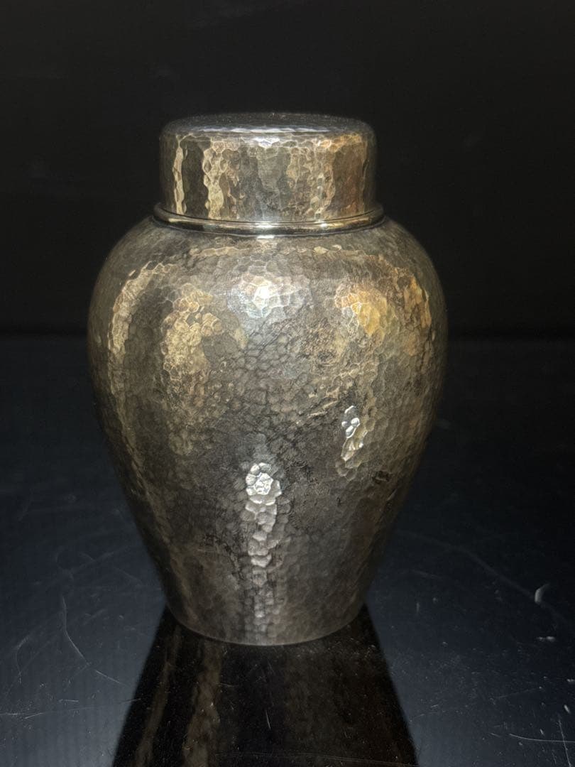 極上 純銀 槌目 二重口蓋 棗型 茶入 茶壷 茶道具 桐箱付